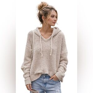 POL Textured Hoodie Sweater – Cropped- Neutral Cozy Streetwear Size L